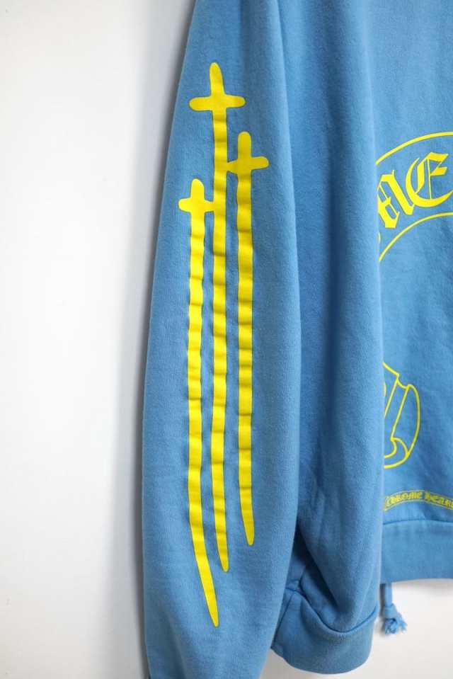 CHROME HEARTS Light Blue & Yellow-Cross Hoodie クロムハーツ クロス フーディ パーカー ライトブルー イエロー サイズ L【中古】