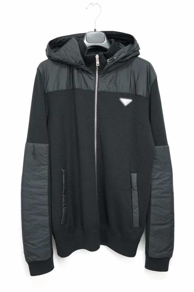 PRADA プラダ Wool and Re-nylon hoode ジップアップ フーディパーカー ブラック 50サイズ 【中古】