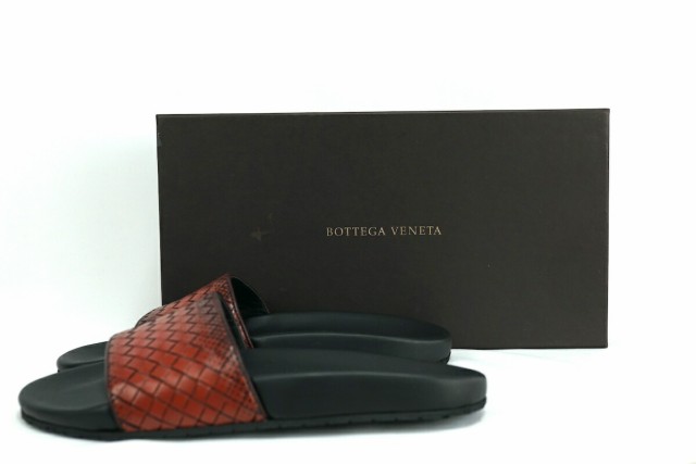 BOTTEGA VENETA ボッテガヴェネタ メンズサンダル レザーイントレチャート グラデーション スリッパ ラバー 42サイズ27cm テラコッタ 49