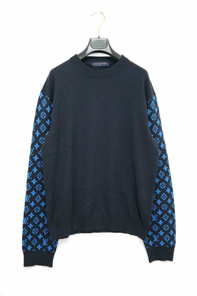 23SS LOUIS VUITTON Monogram Sleeve CrewNeck Knit ルイヴィトン モノグラム ニット ウール カシミヤ ネイビー Sサイズ RM231Q R93 HON