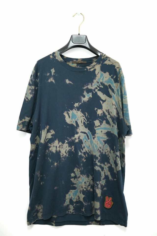 LOUIS VUITTON ルイヴィトン ピースサイン ロゴワッペン タイダイ Tシャツ ネイビー 総柄 XLサイズ RM141 H5JR59JE0【中古】