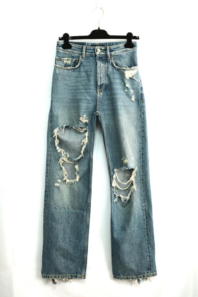 BALENCIAGA バレンシアガ UNISEX ユニセックス ダメージ デニム パンツ ブルー XXSサイズ ミディアムデニム  【中古】の通販は 99,000円