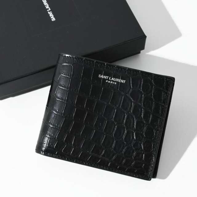 サンローラン Saint Laurent 二つ折りクロコ柄財布 メンズ