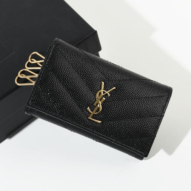 SAINT LAURENT サンローラン キーケース カサンドラ スリム 736236 BOW01 レディース ブラック レザー ロゴ スナップボタン キーリングの通販は
