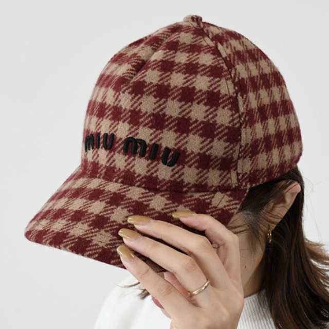 MIU MIU ミュウミュウ 帽子 キャップ ウールチェックCAP 5HC179 2F6K