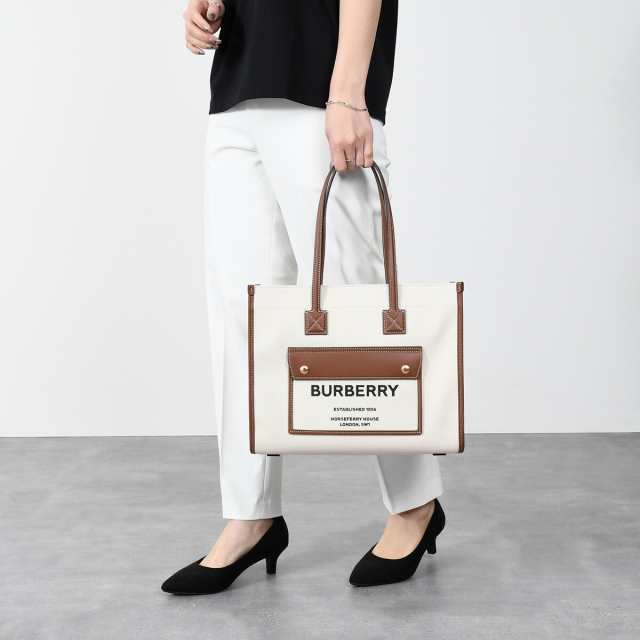 BURBERRY バーバリー トートバッグ キャンバス レザー 8044138 ベージュ ブラウン A4収納 ロゴ レディース 女性 プレゼント トート