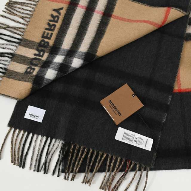 BURBERRY バーバリー マフラー スカーフ コントラストチェック カシミアスカーフ 8045171 レディース ブラック 黒 カシミア チェック  ベ｜au PAY マーケット