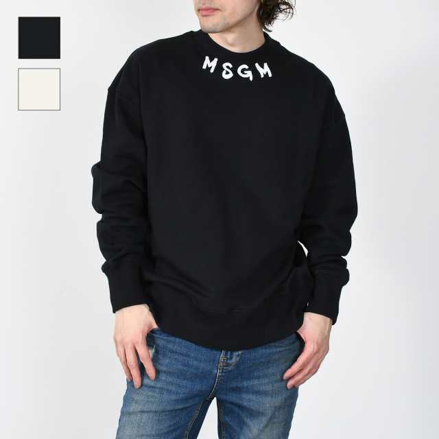 MSGM エムエスジーエム スウェット ロゴ メンズ ネック トレーナー トップス 3540 MM116 オフホワイト ブラック リブ ロゴ 長袖 の通販は 16,900円