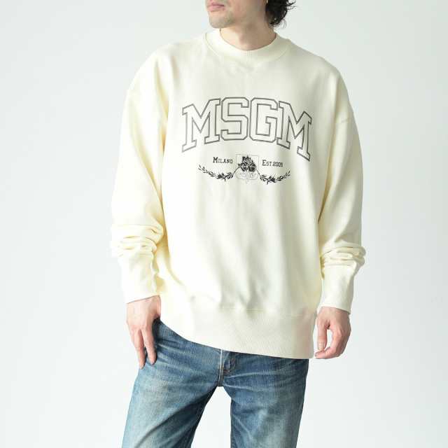 【訳あり】MSGM エムエスジーエム トップス スウェット MSGMロゴプリントスウェットシャツ 3340 MM191 メンズ ベージュ トレーナー ロゴ