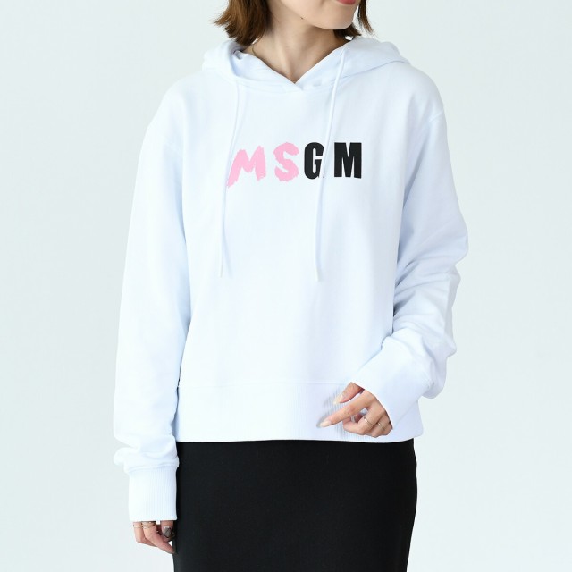 MSGM エムエスジーエム パーカー ロゴ プリント フーディー 3341 MDM186 レディース WHITE ホワイト 白 フード ピンク トップス 長袖 コ