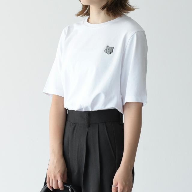 MAISON KITSUNE メゾン キツネ トップス Tシャツ ボールド フォックスヘッド パッチ コンフォート MW00111 KJ0119 レディース ホワイト クルーネック フォックス刺しゅう 半袖 春夏 人気 おすすめ プレゼントの通販は