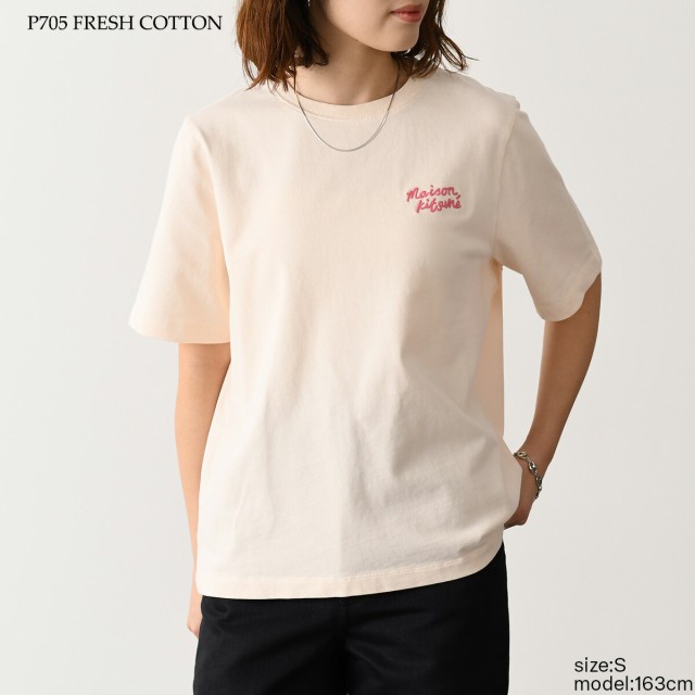 MAISON KITSUNE メゾン キツネ トップス ハンドライティング コンフォート Tシャツ MW00126 KJ0119 レディース ベージュ ホワイト ブラック 半袖 ロゴ クルーネックの通販は