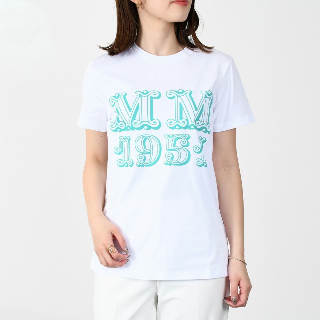 Max Mara マックスマーラ トップス MINCIO レディース コットン Tシャツ OPTICALWHITE ホワイト GREEN グリーン 緑 白 半袖 ロゴ 春 夏