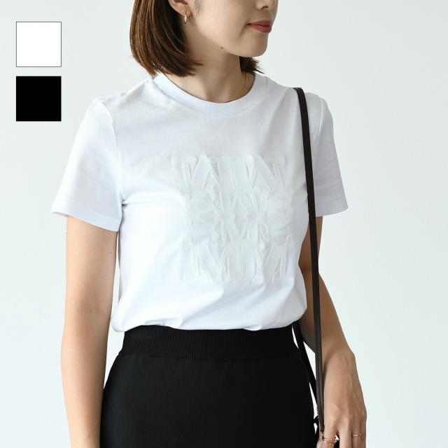 Max Mara マックスマーラ Tシャツ トップス タヴェルナ TAVERNA ピュア コットン アップリケ Tシャツ レディース ホワイトブラック コットン 刺しゅう 半袖 クルーネック 春夏 人気 おすすめの通販は