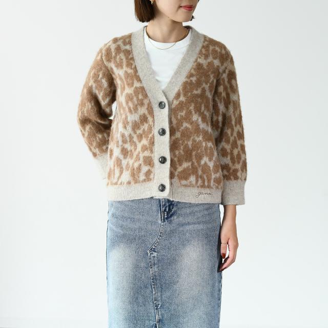 GANNI ガニー トップス カーディガン セーター LEOPARD Cardigan レディース レオパード アニマル柄 ブラウン アルパカ ウール 秋冬 おすすめ GANNI ガニー トップス カーディガン セーター LEOPARD Cardigan