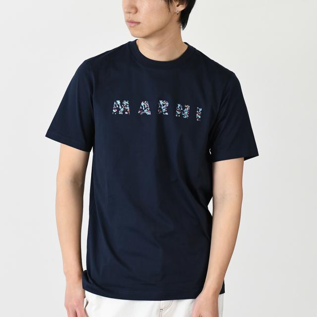 MARNI マルニ Tシャツ トップス ロゴT フラワーモチーフ オーガニックコットンTシャツ HUMU0198PQ USCW21 メンズ BLUE BLACK ブルー ネイビー 花柄 ロゴ 半袖 春夏 人気 おすすめの通販は 39,200円