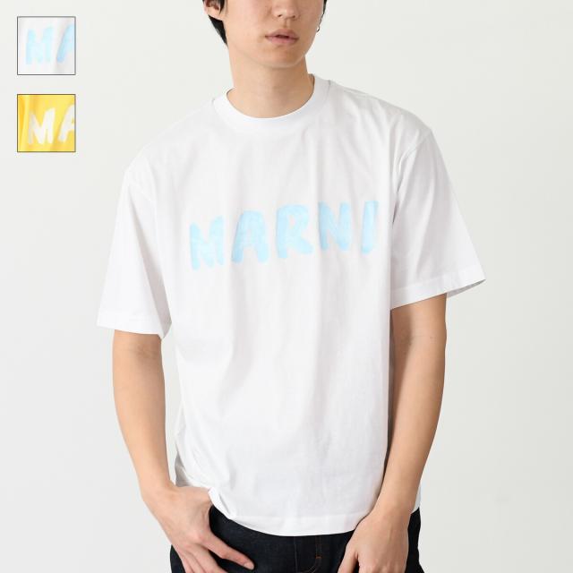 MARNI マルニ トップス Tシャツ ロゴT レタリング ロゴTシャツTHJET49EPHUS メンズ ユニセックス ホワイト ネイビー イエロー 半袖 クルーネック 人気 おすすめ プレゼントの通販は 28,900円