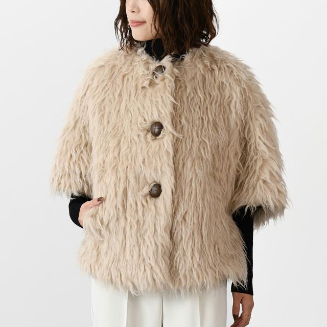 Max Mara マックスマーラ アウター ジャケット CALAMO クルーネックケープ レディース ベージュ ウール ファー ポンチョ おすすめ 人気 ギフト プレゼントの通販は 114,800円