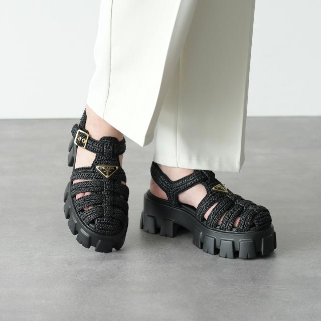 【海外限定】夏にぴったりな PRADA ◆ クロシェウェッジサンダル PRADA ブラック ウェッジサンダル - メルカリ