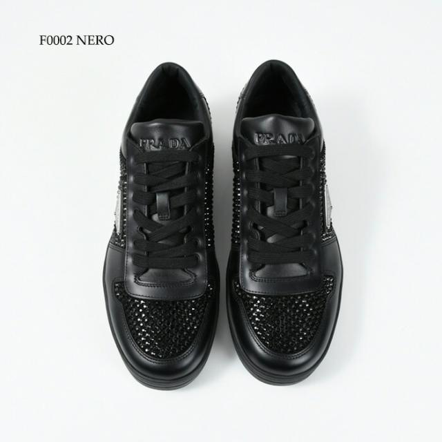 【PRADA】クリスタル付 レザー スニーカー トライアングルロゴ PRADA - PRADA レザー スニーカー トライアングルロゴ