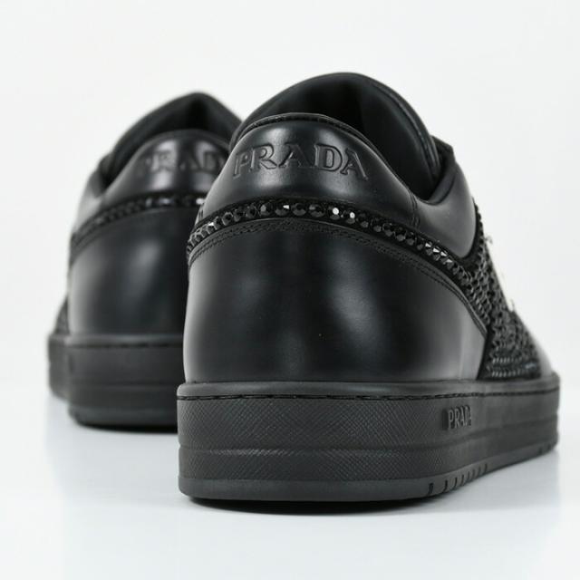【美品】PRADA クリスタル×レザースニーカー PRADA (プラダ) トライアングルロゴ クリスタル スニーカー