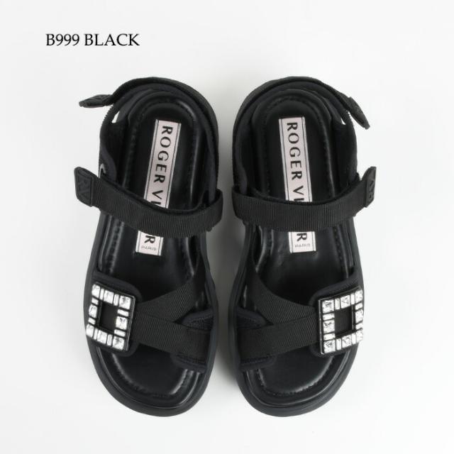 Roger Vivier ロジェ ヴィヴィエ ヴィヴ ゴーシック トレッキー ストラス バックル テクニカル ファブリック サンダル RVW70637560T58 レディース ホワイト ブラック ビジュー ロゴ 人気 おすすめ プレゼント ミュール