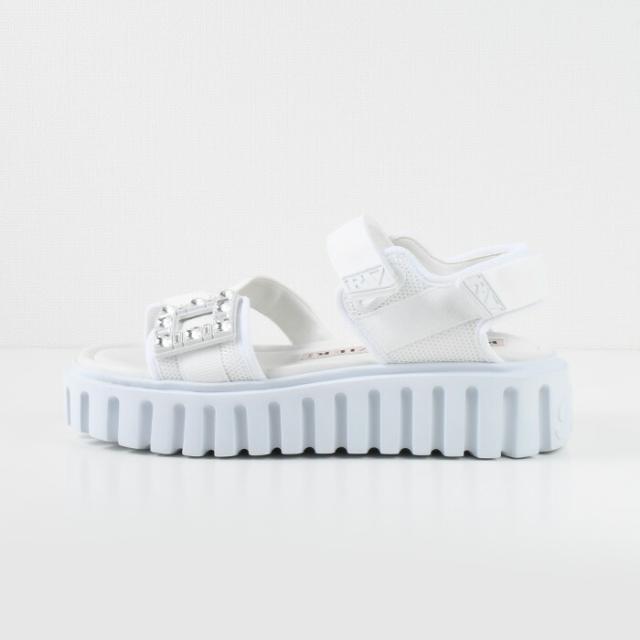 Roger Vivier ロジェ ヴィヴィエ ヴィヴ ゴーシック トレッキー ストラス バックル テクニカル ファブリック サンダル RVW70637560T58 レディース ホワイト ブラック ビジュー ロゴ 人気 おすすめ プレゼント ミュール