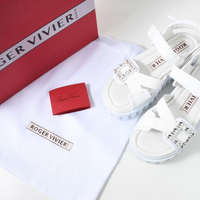 Roger Vivier ロジェ ヴィヴィエ ヴィヴ ゴーシック トレッキー ストラス バックル テクニカル ファブリック サンダル RVW70637560T58 レディース ホワイト ブラック ビジュー ロゴ 人気 おすすめ プレゼント ミュール