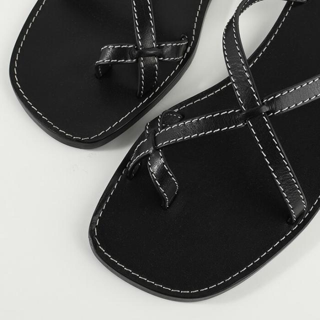 THE ROW☆Link リンク クロスストラップ レザー サンダル BLACK THE ROW ザ・ロウ フラットサンダル Link レザーサンダル