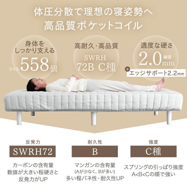 脚付きマットレス セミダブル RENEWワントーンデザイン 収納力UP！高脚25cm 洗えるカバー付 ポケットコイル カバーリング 脚付きマットレスベッド セミダブルベッド 脚付きベッド 足付きマットレス ベッド マットレスベッド_4