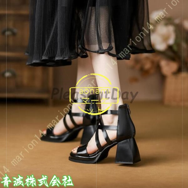 新登場 SNS話題 7 オープントゥ ファスナー 太ヒール ハイヒール 夏