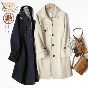 トレンチコート フォーマル アウター 秋 長袖 シングルブレスト コート 通勤 春 ネイビー カジュアル 無地 ベージュ レディース ロング丈