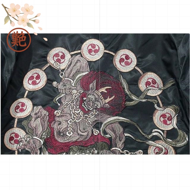 雷神 カコイイ スカジャン ジャケット メンズ 秋 風神 秋物 スカジャン 冬 大きいサイズ ライトアウター -1 刺繍 ブルゾン ビッグシルエット 2018
