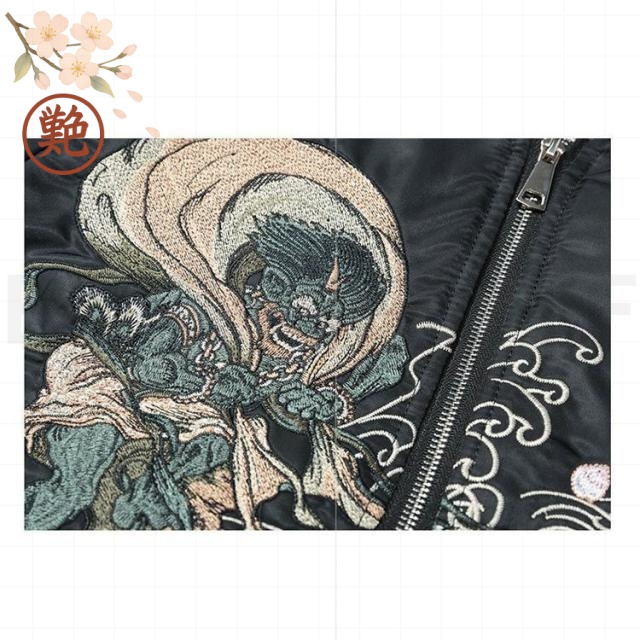 雷神 カコイイ スカジャン ジャケット メンズ 秋 風神 秋物 スカジャン 冬 大きいサイズ ライトアウター -1 刺繍 ブルゾン ビッグシルエット 2018