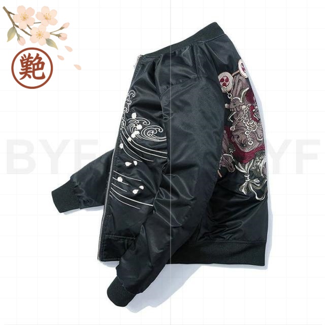 雷神 カコイイ スカジャン ジャケット メンズ 秋 風神 秋物 スカジャン 冬 大きいサイズ ライトアウター -1 刺繍 ブルゾン ビッグシルエット 2018