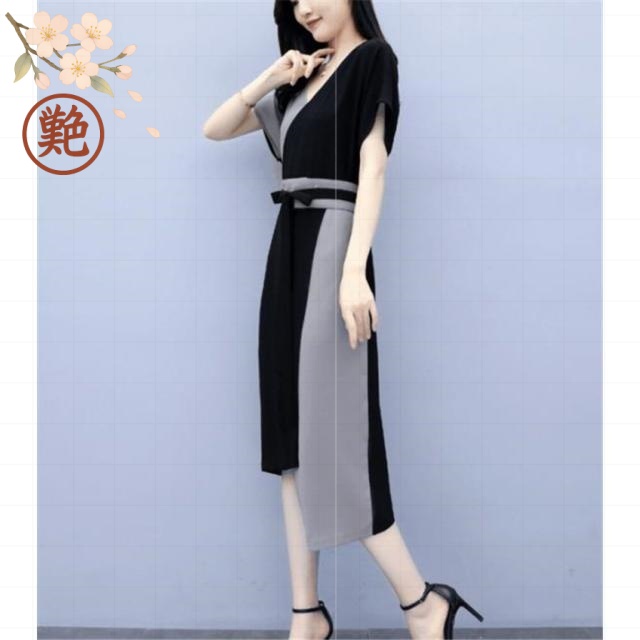 40代  夏 きれいめ 通勤 ゆったり 半袖 膝丈ワンピース オシャレ レディース シフォン 大人 着痩せ 上品 ネック 新品 ワンピース 韓国風 パーティードレス