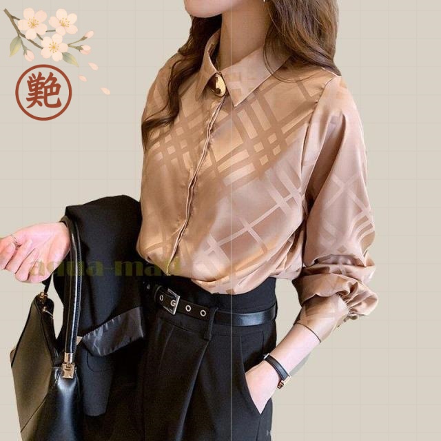 長袖 上品 3色 40代 オシャレ 大人 シャル レディース シルク風ブラウス トップス ビジネスシャツ きれいめ 春夏 ブラウス シャツ 韓国風 大きいサイズ