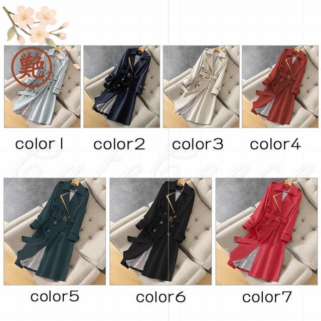 アウター バイカラー カジュアル おしゃれ 21年秋新作 折り襟 トレンチコート トップス 春秋 レディース ベルト付き 着痩せ キャンディスリーブ