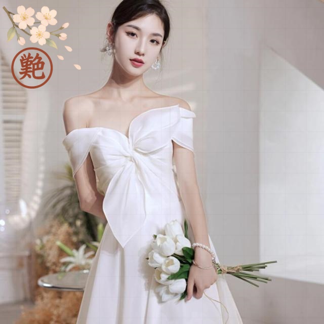 編み上げタイプ ロング ウエディングドレス フォトウェディング ネック