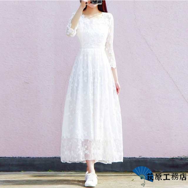 注目アイテム 再入荷リクエスト殺到 ランキング常連 レディース パーティードレス レース 新登場 ホワイト 結婚式 リゾート夏ロング丈 謝恩会 今だけ 7分袖 ワンピース 大人 マキシワンピ 白ワンピース 女性 送料無料