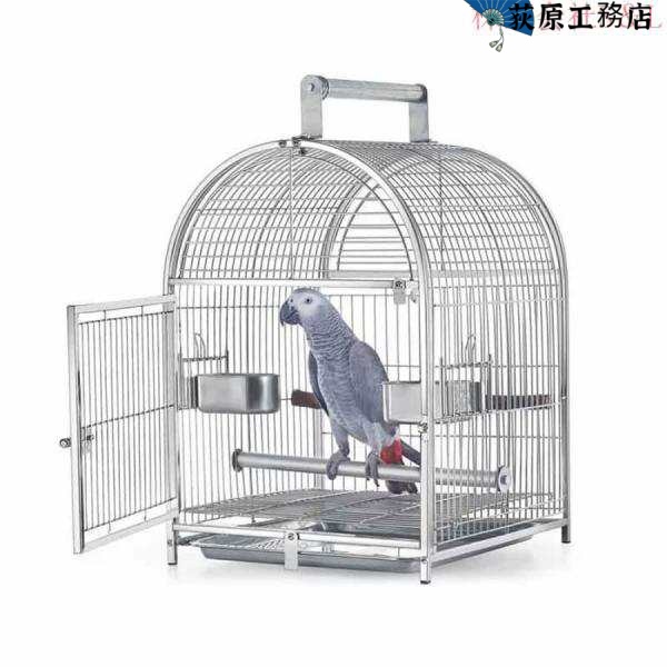 【荻原工務店】オウム ステンレス鋼 鳥用キャリーかご 中型のオウムに適しています トレイ、フードカップ2個 スタンディングスティック2本付き カバー付き