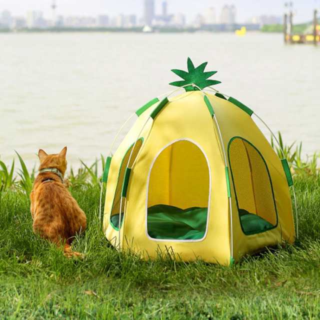 ペットテント 室内 室外 犬 テント ベッド 猫 テント 折りたたみ 組み立て簡単 ペットベッド 猫 犬 ベッド 可愛い お姫様風 ドーム型ペットハウス メッシュの窓付き 両面用クッション 猫用 犬用 四季通用 ピンク