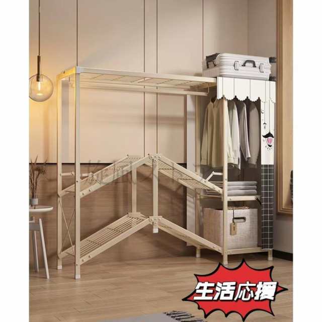 クローゼット ハンガーラック 衣服収納 棚付き 幅と高さを調整できる伸縮タイプ ワードローブ 突っ張り固定 押し入れ シンプル折りたたみ式