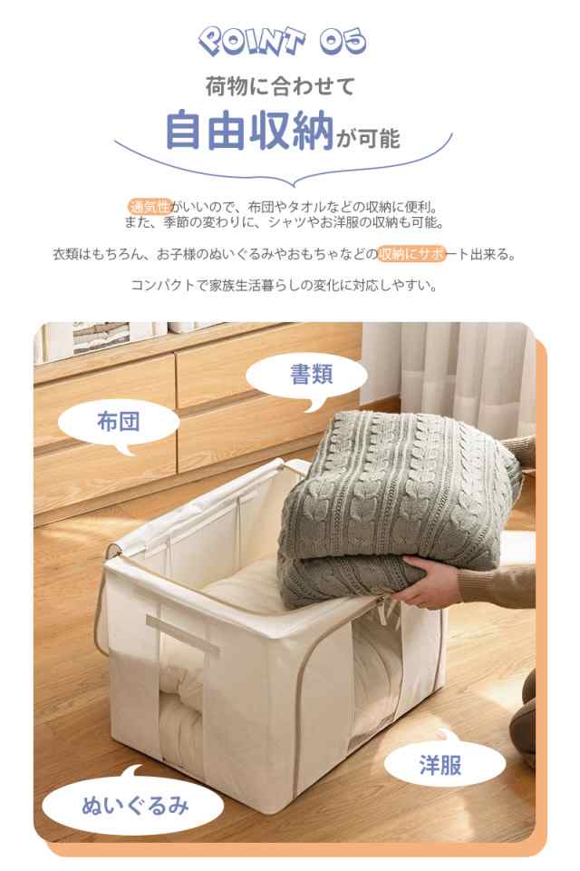 送料無料 三太郎の日収納ボックス 66L 衣類収納 収納ケース ボックス Lサイズ 衣類収納袋 布 布製 折りたたみ 大容量 フタ付き おしゃれ 省スペース コンパクト 押し入れ 洋服収納ボックス 布団 おもちゃ 衣類収納 整理 前開き