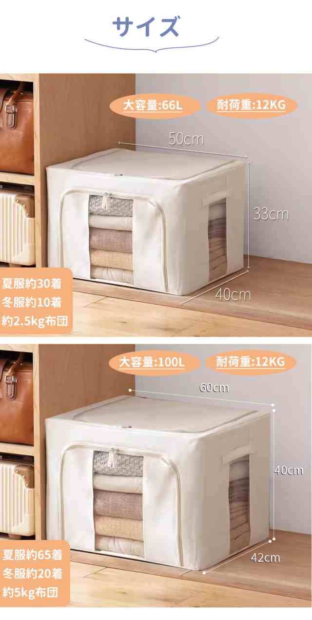 送料無料 三太郎の日収納ボックス 66L 衣類収納 収納ケース ボックス Lサイズ 衣類収納袋 布 布製 折りたたみ 大容量 フタ付き おしゃれ 省スペース コンパクト 押し入れ 洋服収納ボックス 布団 おもちゃ 衣類収納 整理 前開き