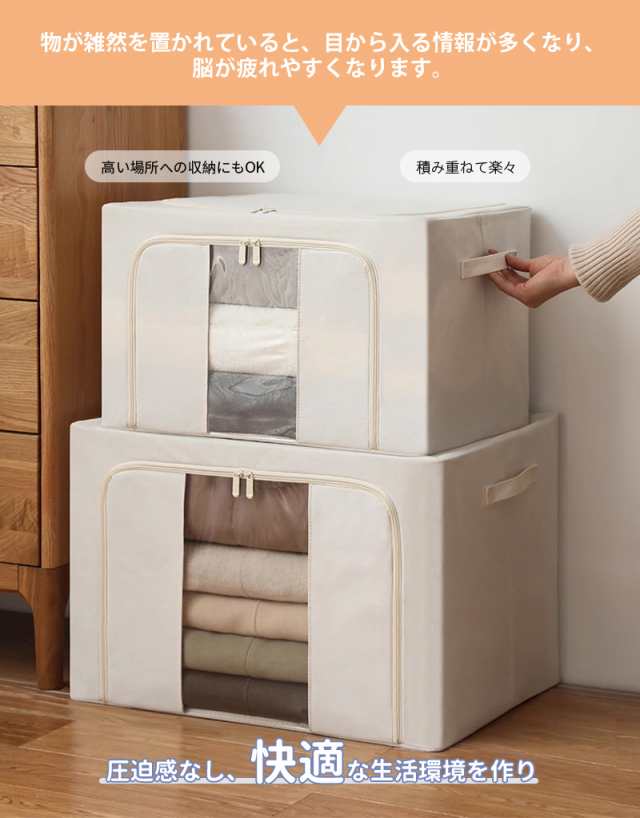 送料無料 三太郎の日収納ボックス 66L 衣類収納 収納ケース ボックス Lサイズ 衣類収納袋 布 布製 折りたたみ 大容量 フタ付き おしゃれ 省スペース コンパクト 押し入れ 洋服収納ボックス 布団 おもちゃ 衣類収納 整理 前開き