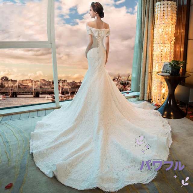 話題商品 SNS話題 オフショルダーウェディングドレス マーメイドライン 【パワフル】ウェディングドレス フィッシュテール ドレス 白 編み上げタイプ ウエディングドレス 海外 挙式 トレーンドレス 結婚式 ウェディング ホワイト ワンピース トレーン付き 今だけ限定 話題商品 SNS話題 オフショルダーウェディングドレス マーメイドライン