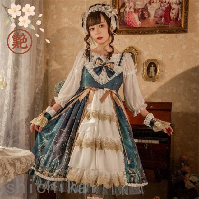 イベント ワンピース フリル襟 学園祭 忘年会 膝丈ワンピース 通勤 通学 お姫様 文化会 ロリータ風 エプロン 森ガール ドレス 夢かわいい 蝶結び付き 日常 ホワイトデー 少女 レディース 茶会 ノースリーブ レース