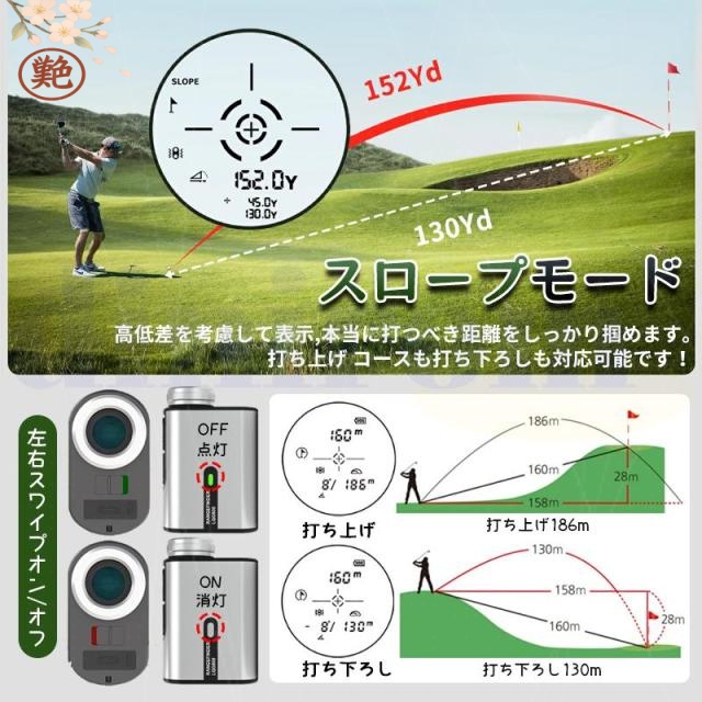 ゴルフ距離計 800+ 高低差測定 -充電 高透過レンズ 超軽量 残量表示 6倍望遠 ミニ 初心者向け 2点間距離測定 爆速0.04秒台 防水 レーザー距離計
