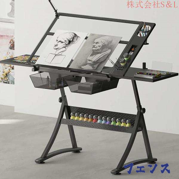 絵画テーブルドローイングテーブルL126-166*W60*H71~93CM多機能製図台作業台勉強机昇降デスク スタンディングデスク0-50°調整可能なデスクトップ角度